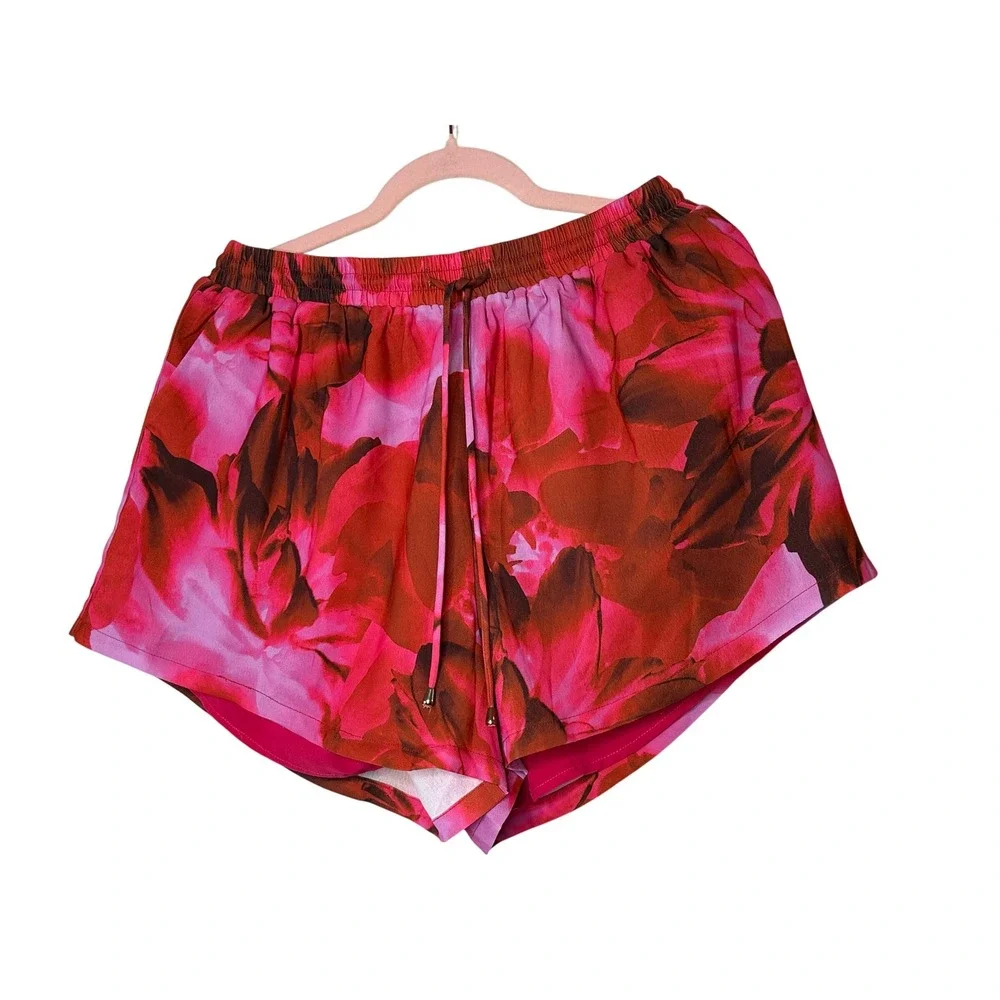 RNWY Pink Floral 2 Piece Set Oversized Button Down Shirt and Shorts Womens‎ M L